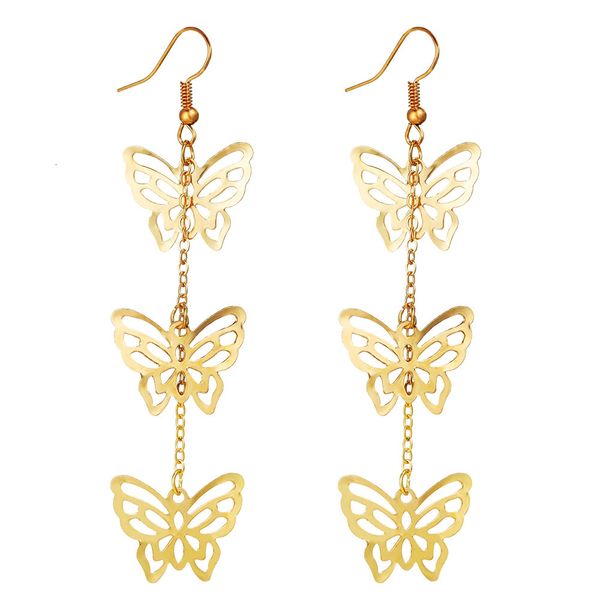 

51779 hollow butterfly pendant gold earrings creative simple metal earrings, Silver