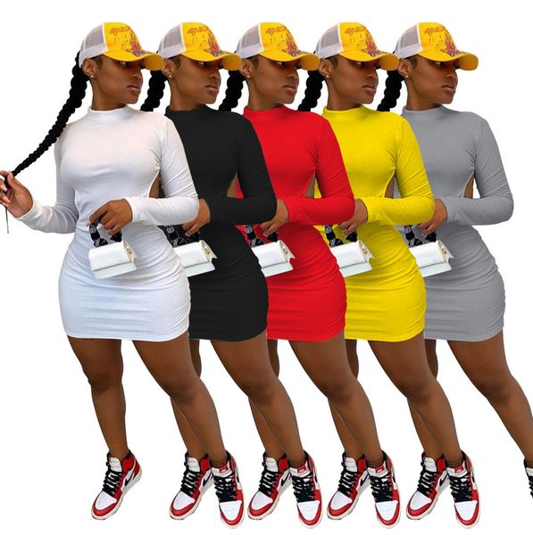 

womens summer dresses pure color high stretch long sleeve nightclub style dress plus size women clothing s-xxl, Black;gray