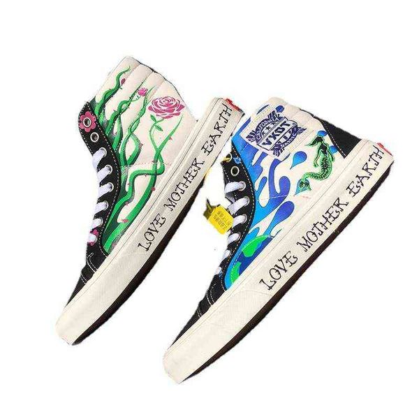 

longvance high embroidered printed board shoes women sk8hi love the earth graffiti lovers canvas mandarin duck men
