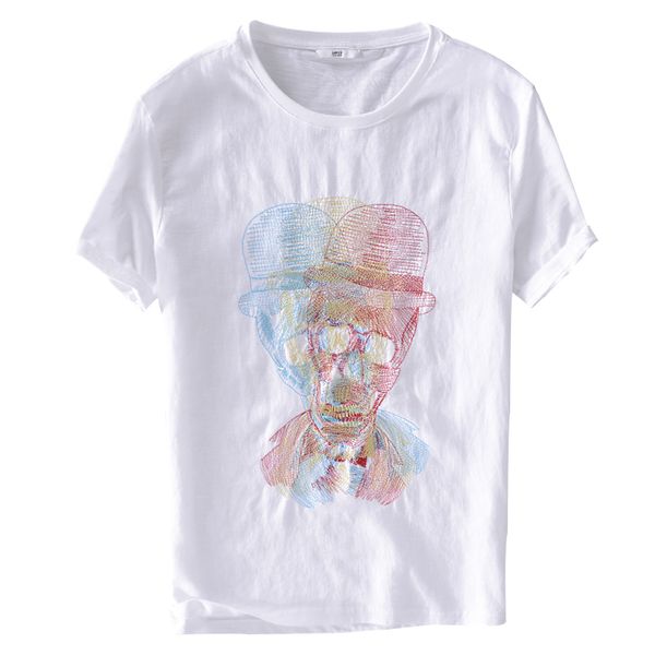 

2021 new arrival italy brand white t shirt linen and cotton t-shirt mens embroidery flax tshirt men summer camiseta chemise ou3v, White;black