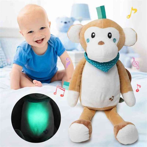 Kids brinquedos macios enchidos sono conduzido iluminação animal levou lâmpada de noite pelúcia com luz de música bebê para meninas meninos 210728