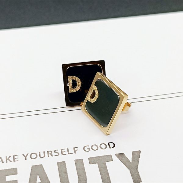 

titanium steel rose gold charm women earrings ladies classic square letter d designer black mirror wedding social anniversary gift jewelry, Golden
