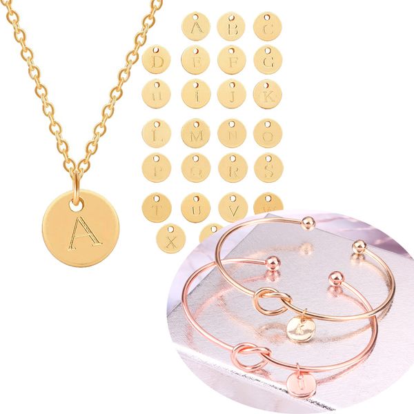 Mode 26 Buchstaben Initial Halskette Armband Silber Gold Farbe Disc Halskette Alphabet Knoten Armband für Frauen Familie Brief Schmuck Set