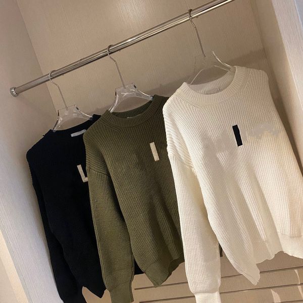 

design clothing embroidered letter simple thick thread solid color pullover autumn sweater soft waxy texture long sleeve qingdao, White;black