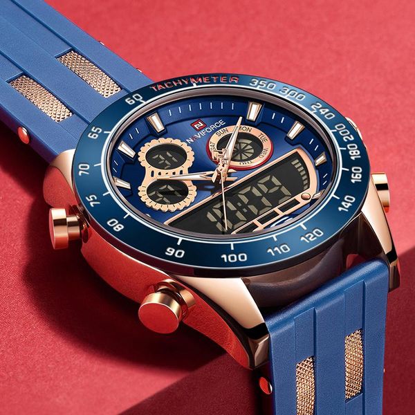 

wristwatches naviforce men watch waterproof digital quartz date wristwatch sport military chronograph silicone band watches mal, Slivery;brown