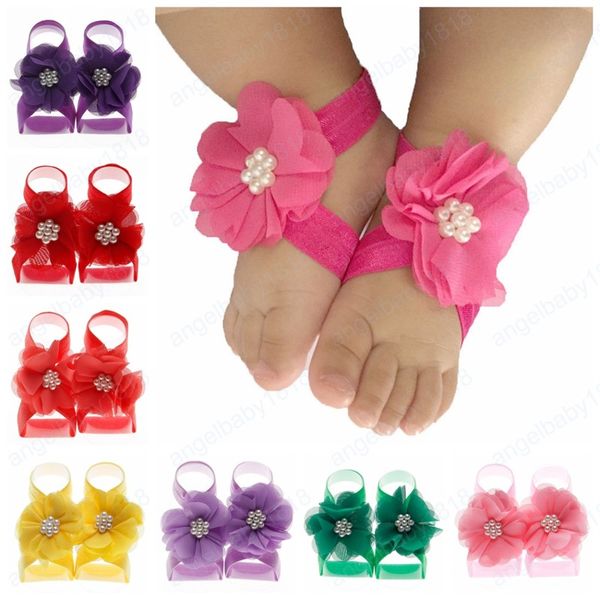 2 шт. / Пара милый шифон цветок детские босиком сандалии Newborn Modyler Sandals крещение обувь девочка фото реквизит подарки на день рождения