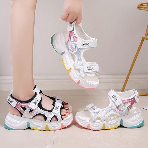 

luxury 2021 summer women sandals wedges fashion platform shoes woman casual mixed colors plus size 42 sandals for women new, Black