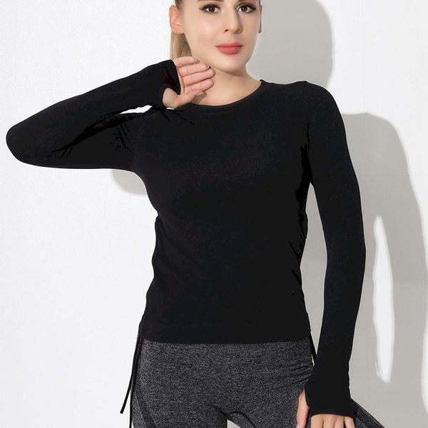

yoga outfit autumn women t-shirts o-neck long-sleeved casual female drawstring cotton waist retraction sports fitness exercise