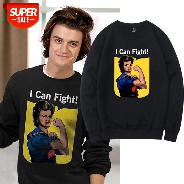 

trendy faces strangers things steve sweatshirt mens oversized hoodies autumn winter casual fleece hip hop hoody men pullover #au0x, Black