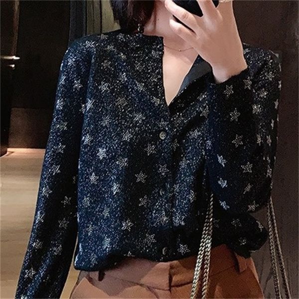 

2021 new women sweater star pattern wool cardigan 3v2l, White;black