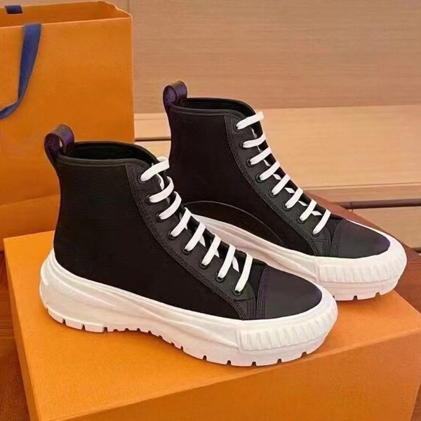 

women designer canvas boots high internal increase 3cm spring autumn fashion platform round toe multi color size 35-41, Black