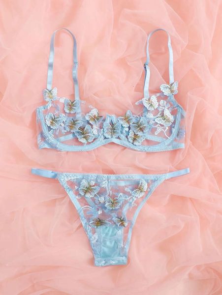 

style underwear suit bra small fresh mesh butterfly perspective, Red;black