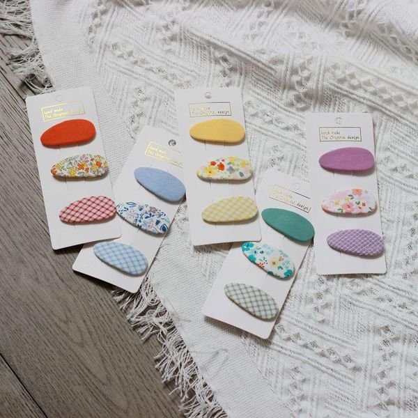 

hair accessories 3pcs/bag korean children's hairpin fabric pastoral wind floral bb clip small fresh plaid side for girl, Slivery;white