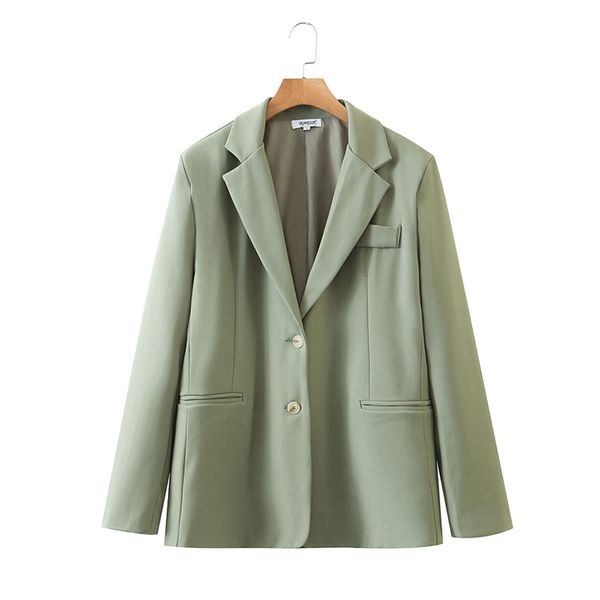 

vintage elegant women grass green jacket fashion female work suit turn-down single-breasted coat chic casual casaco 210531, White;black