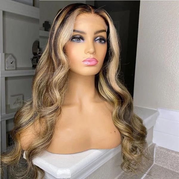 

lace wigs highlight ombre blonde body wave wig 13x6 front prepluckedwith baby hair 100% human soft remy brazilian, Black;brown