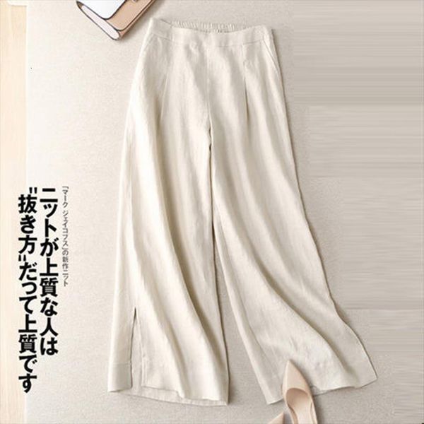 

spring summer arts style women capris elastic waist ankle length loose 100% linen vintage casual wide leg plus size s971, Black;white