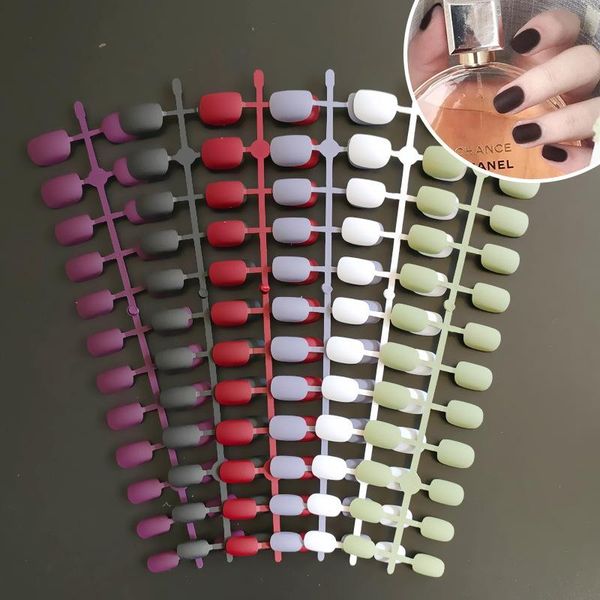 

false nails 24pcs matte nail tips short round full cover acrylic fake tip diy beauty manicure tools accessories, Red;gold