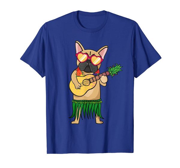 

french bulldog hawaiian costume ukulele summer tshirt gifts, White;black