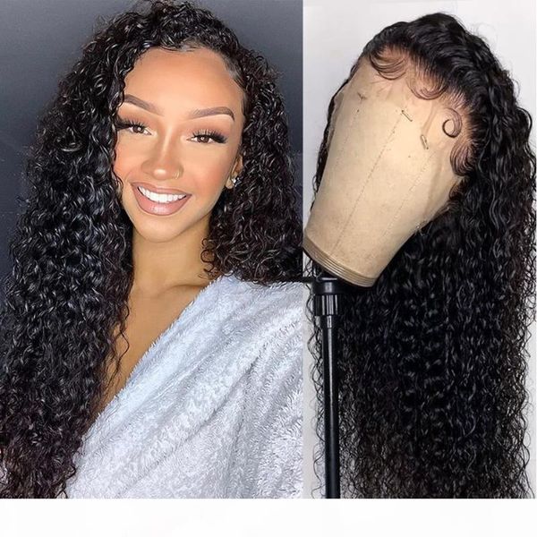 

deep curly 13x4 lace front human hair wigs 150 densit hd frontal wig water wave wig remy brazilian hair for black women, Black;brown