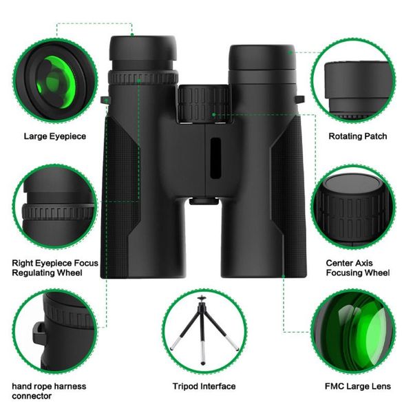

telescope & binoculars 12x42 hd high power bak4 prism multi-layer green coating portable waterproof outdoor camping hunting
