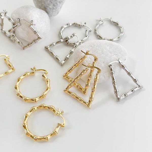 

hoop & huggie peri'sbox hip hop gold silver color zinc alloy hoops earring for women trendy geometric bamboo earrings chic jewelry, Golden;silver