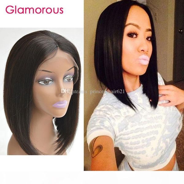 

glamorous bob hair wigs brazilian malaysian indian peruvian straight hair lace front wigs 8-14 remy human hair full lace wig for black women, Black;brown