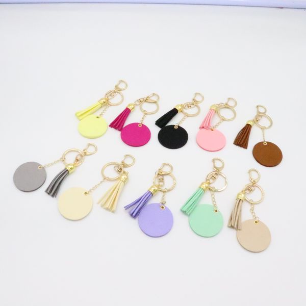 

foreign trade personalized keychain can be engraved and printed disc korean velvet tassel key pendant, Silver