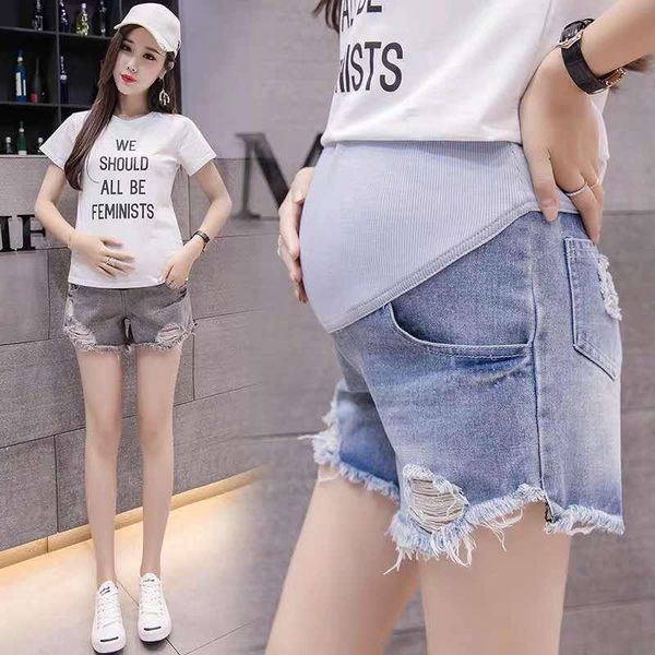 

maternity bottoms pregnant women's denim shorts summer clothes 2021 fashionable loose thin, White