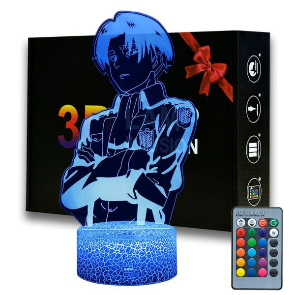 

night lights 3d illusion desk lamp anime attack on titan touch light with remote control captain levi ackerman figure for kids gift