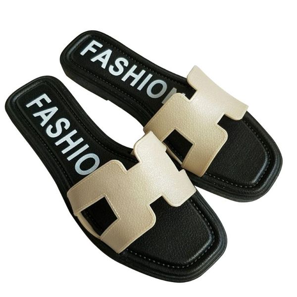

women sandals flat h word fabala summer outdoor casual slippers open toe non-slip, Black