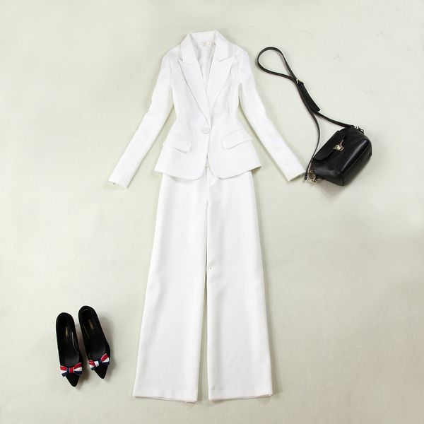 

large size women's spring and autumn new self-cultivation temperament small + straight wide-leg pants suit h3of, White