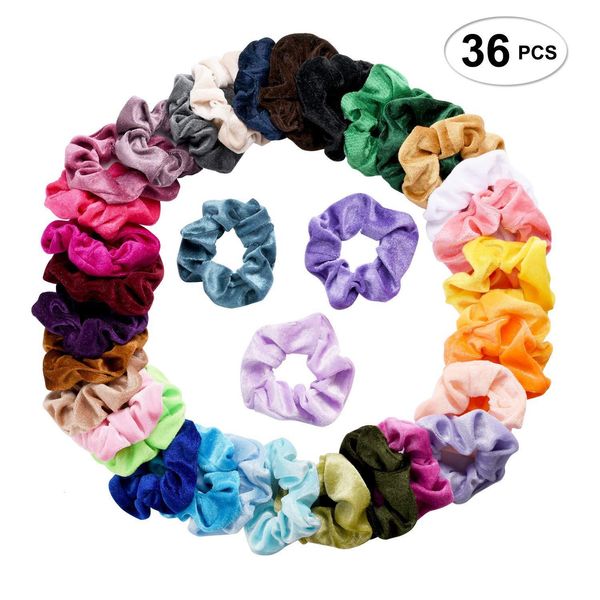 

ring 36 colors elastic solid lady scrunchies hair bands pure color bobble sports dance velvet soft charming scrunchie hairband, Slivery;white