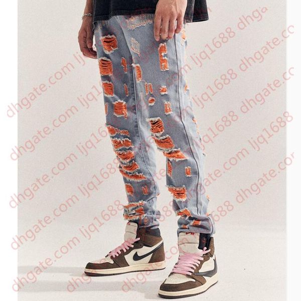 

blue orange multicolor paint jeans slim skinny fit stretch jean men streetwear