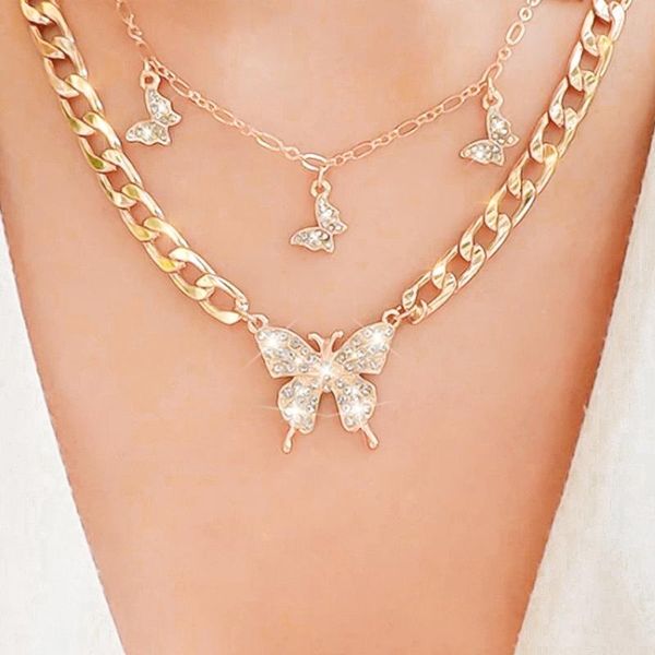 

chains butterfly jewel necklace for women pearl beads portrait heart pendant golden stainless steel choker gifts girl jewelry, Silver