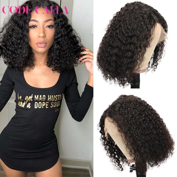 

lace wigs short bob kinky curly front human hair pre pluck with baby 13x4x1 closure wig glueless remy, Black;brown