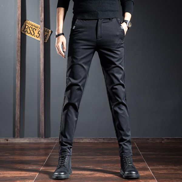 

pants work business casual men fashion slim fit black long trousers