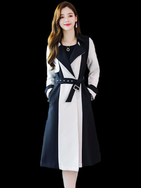 

women's trench coats 2021 large size spring autumn long coat british style fashion was thin temperament windbreaker overcoat n1163, Tan;black