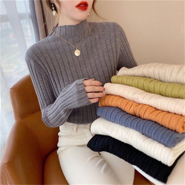 

women's sweaters women mock neck cotton autumn winter korean slim pullover female basic casual knit sweater soft warm jumper 2021, White;black