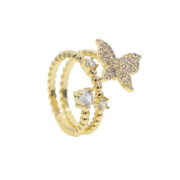

cluster rings gold color luxury crystal butterfly for women jewelry fashion finger ring prong setting, Golden;silver