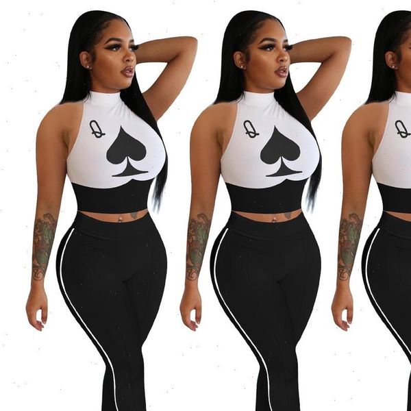 

sleeveless two piece set women turtleneck pinted poker q crop tight tail pants club party street plus size set s 4xl, Gray