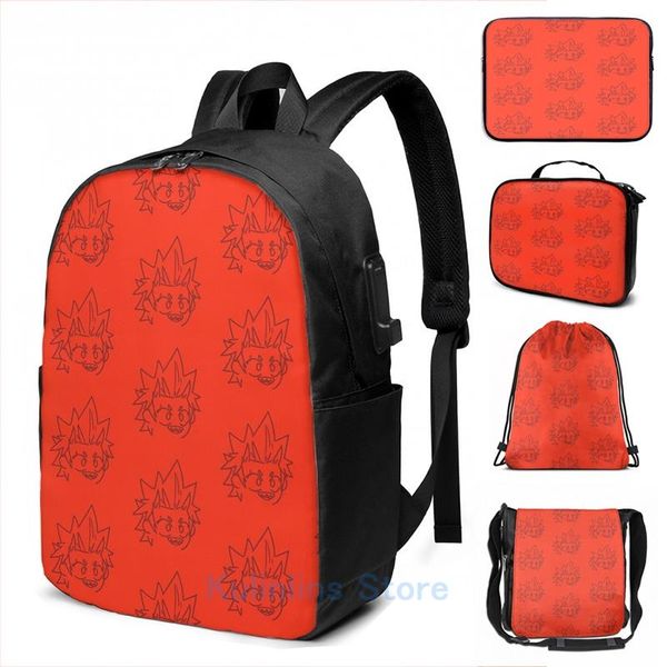 

backpack funny graphic print chibi kirishima eijiro head usb charge men school bags women bag travel laptop