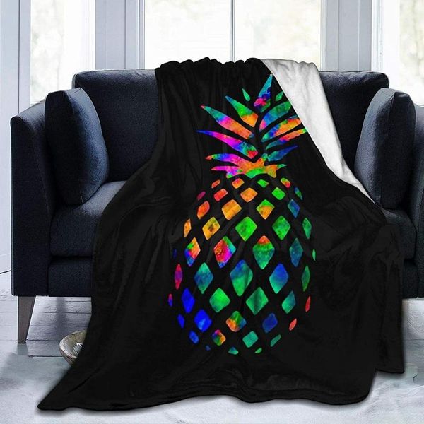 

blankets pineapple blanket,colorful tie dye print flannel fleece blanket,super soft cozy warm fuzzy throws blanket