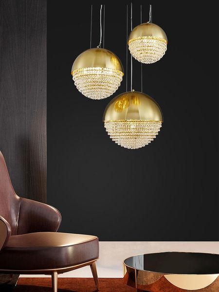 

pendant lamps nordic minimalist crystal chandelier stairs entrance hallway modern light luxury restaurant model room bar bedside lamp