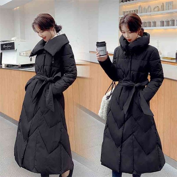 

mid-length parka's winter jackets and coats slim temperament outwear 210925, Black