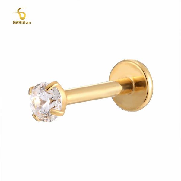 

stud g23titan labret studs lip piercings ring 3mm zirco internally threaded ear tragus lips piercing earrings punk body jewelry, Golden;silver