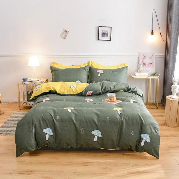 

bedding sets green mushroom set luxury flowers duvet cover lucky clovers and plaid reversible bed linen home textile