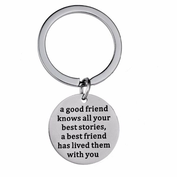 

keychains 12pc/lot good friend knows all your stories stainless steel keyring friends gift bff friendship jewelry charm keychain, Silver