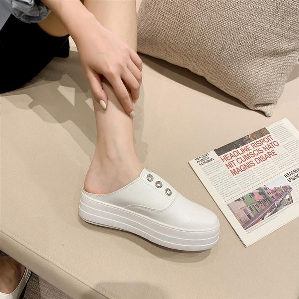 

shoes woman 2021 slippers flat lady luxury slides cover toe platform pantofle med loafers girl designer new pu rome fashion bond, Black