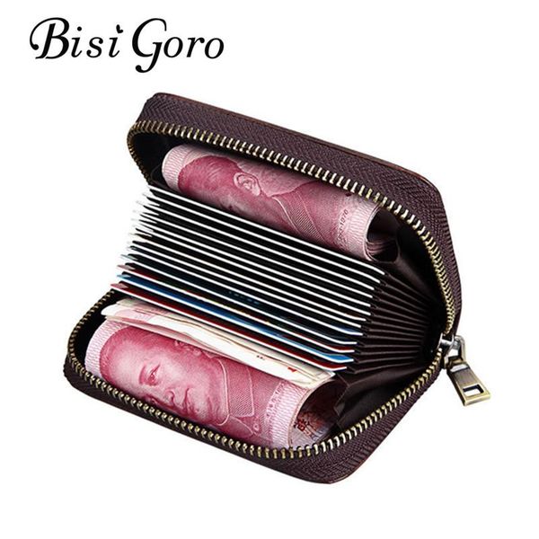 

card holders bisi goro 2021 genuine leather zipper holder wallet bank case id high capacity, Brown;gray