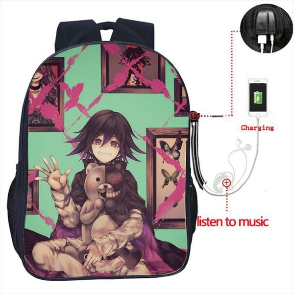 

danganronpa usb charge backpack school bags men women fashion travel bag beautiful students knapsack